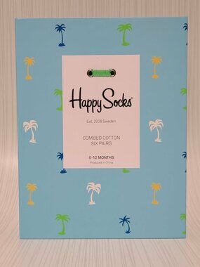 Happy Sock 6 Pair Pack 77% Cotton Socks Palm Trees Magnet Snap Gift Box Baby Soc